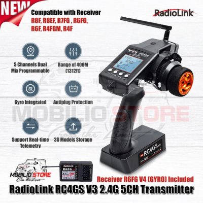 New Radiolink RC4GS V3 5Ch 2.4 GHz Receiver R6FG with Gyro Fast Respon