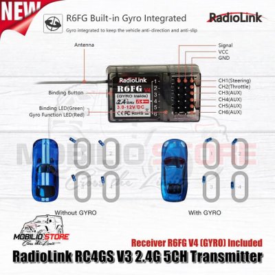 New Radiolink RC4GS V3 5Ch 2.4 GHz Receiver R6FG with Gyro Fast Respon