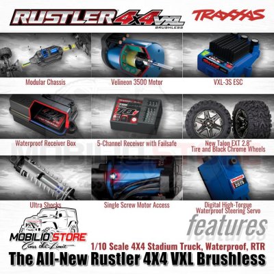 Traxxas Rustler 4X4 VXL Brushless 1/10 Scale 4x4 Truck Waterproof RTR