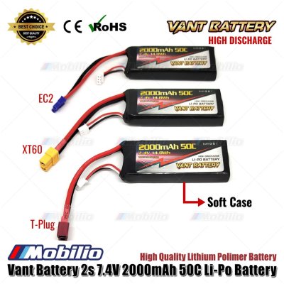 Vant Battery 7.4V 2S 2000mAh 50C Lithium Polymer LiPo Baterai RC Soft Case