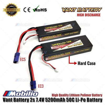 Vant Battery Lipo 2S 7.4 Volt 5200mAh 50C Lithium Polimer Hard Case Baterai EC3 EC5 for RC Axial Arrma ESC Spektrum IC3 IC5