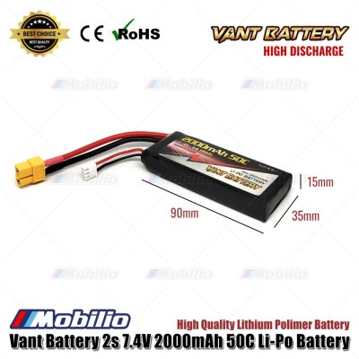 Vant Battery 7.4V 2S 2000mAh 50C Lithium Polymer LiPo Baterai RC Soft Case