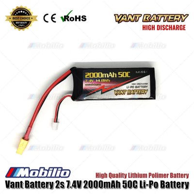 Vant Battery 7.4V 2S 2000mAh 50C Lithium Polymer LiPo Baterai RC Soft Case