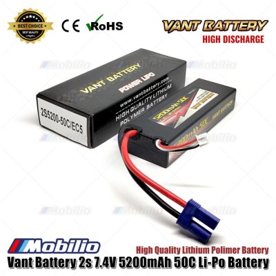 Vant Battery Lipo 2S 7.4 Volt 5200mAh 50C Lithium Polimer Hard Case Baterai EC3 EC5 for RC Axial Arrma ESC Spektrum IC3 IC5