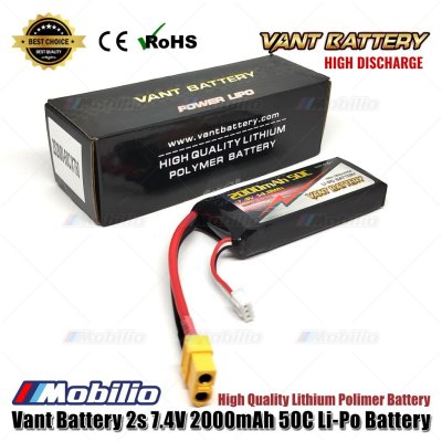Vant Battery 7.4V 2S 2000mAh 50C Lithium Polymer LiPo Baterai RC Soft Case