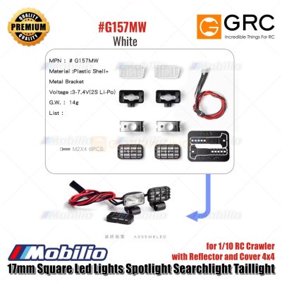 GRC 17mm Square Led Lights Spotlight Searchlight Taillight with Reflector and Cover 4x4 for 1/10 RC Crawler #G157MW #G157MY