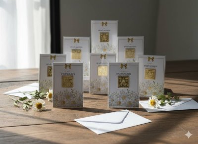 แผ่นทองท้าวเวสสุวรรณ พร้อมแผ่นรอง 300 ชิ้นขึ้นไป 10 บาท