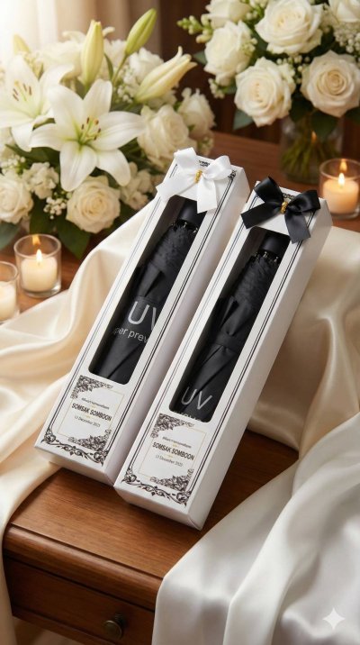 ร่มกัน UV 2 พับ  พร้อมกล่อง พร้อมป้ายชื่อ