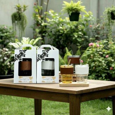 แก้วปลอกหนังพร้อมหลอด ใส่กล่อง