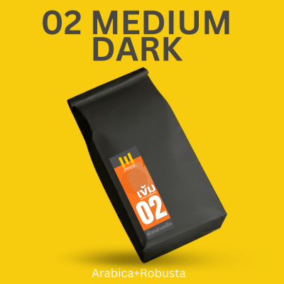 02 เมล็ดกาแฟคั่วกลางค่อนเข้ม กลมกล่อม นุ่มละมุน