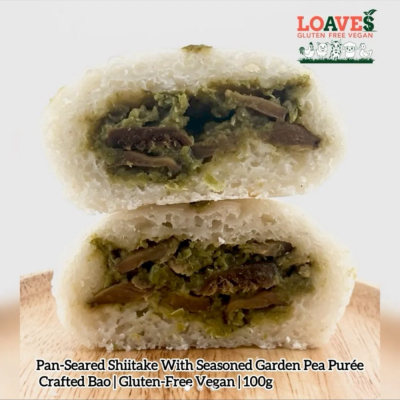 Pan-Seared Shiitake With Seasoned Garden Pea Puree Crafted Bao