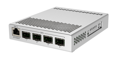 CRS305-1G-4S+IN : 5-Port Desktop Switch with 1 Gigabit Ethernet Port and 4 SFP+ 10Gbps Ports