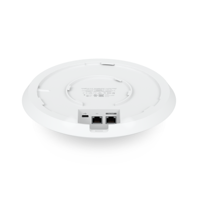 UniFi UAP-AC-HD Ethernet and PoE ports angle view showing Gigabit LAN and power over Ethernet connection