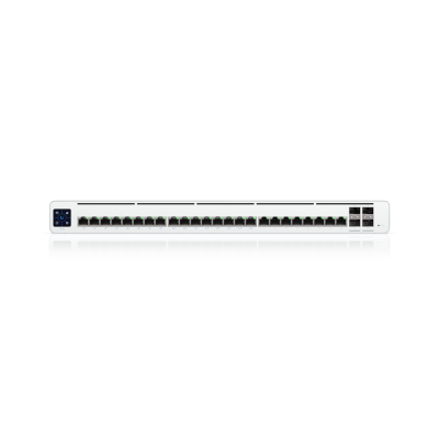 UISP-S-Pro : 220W (27V) PoE switch with (24) GbE RJ45 ports, including (16) with 27V passive PoE, and (4) 10G SFP+ ports.