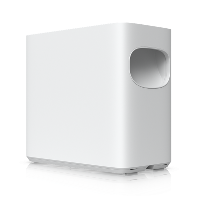 UNAS-4-W : UniFi Storage — Network-attached storage with 4 HDD bays, 2 M.2 NVMe SSD slots, 2.5 GbE networking, USB-C, and included PoE+++ adapter.