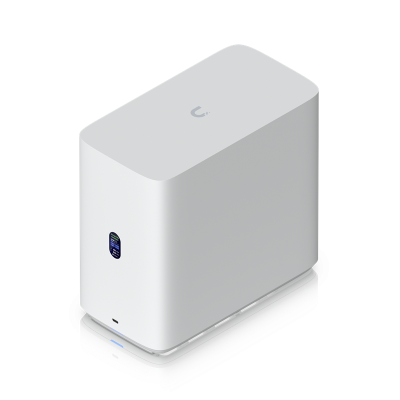 UNAS-4-W : UniFi Storage — Network-attached storage with 4 HDD bays, 2 M.2 NVMe SSD slots, 2.5 GbE networking, USB-C, and included PoE+++ adapter.