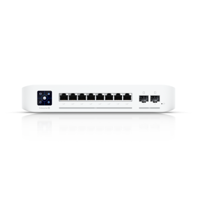 USW-Enterprise-8-PoE (120W) : An 8-port, Layer 3 switch with 2.5 GbE PoE+ output.