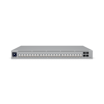 USW-Pro-HD-24-PoE (600W) : Professional-grade, Layer 3 Etherlighting™ switch with (2) 10 GbE PoE++, (22) 2.5 GbE PoE++, and (4) 10G SFP+ ports.
