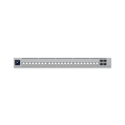 USW-Pro-HD-24-PoE (600W) : Professional-grade, Layer 3 Etherlighting™ switch with (2) 10 GbE PoE++, (22) 2.5 GbE PoE++, and (4) 10G SFP+ ports.