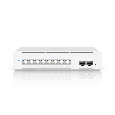 USW-Pro-XG-8-PoE (155W) : Compact desktop/wall-mountable, professional-grade 8-port, Layer 3 Etherlighting PoE++ switch with (8) 10 GbE and (2) 10G SFP+ ports