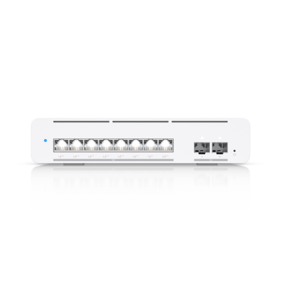 USW-Pro-XG-8-PoE (155W) : Compact desktop/wall-mountable, professional-grade 8-port, Layer 3 Etherlighting PoE++ switch with (8) 10 GbE and (2) 10G SFP+ ports