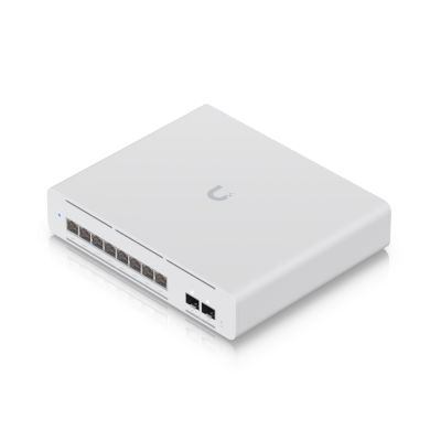 USW-Pro-XG-8-PoE (155W) : Compact desktop/wall-mountable, professional-grade 8-port, Layer 3 Etherlighting PoE++ switch with (8) 10 GbE and (2) 10G SFP+ ports