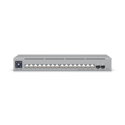 USW-Pro-Max-16-PoE : A 16-port, Layer 3 Etherlighting™ switch with 2.5 GbE, PoE++ output, and versatile mounting options