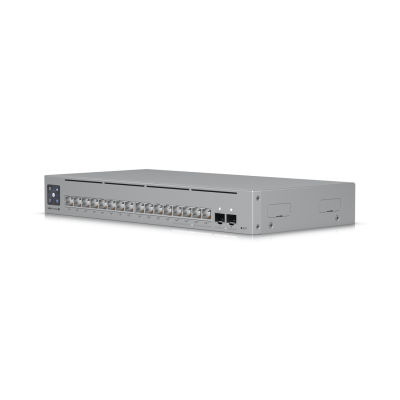 USW-Pro-Max-16-PoE : A 16-port, Layer 3 Etherlighting™ switch with 2.5 GbE, PoE++ output, and versatile mounting options