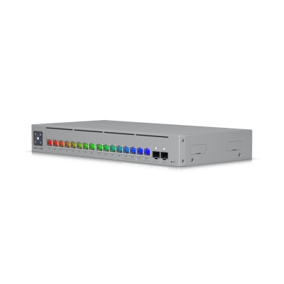 USW-Pro-Max-16-PoE : A 16-port, Layer 3 Etherlighting™ switch with 2.5 GbE, PoE++ output, and versatile mounting options