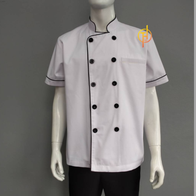 เสื้อกุ๊ก สากล คอจีน แขนสั้น สีขาวแต่งกุ้นดำ