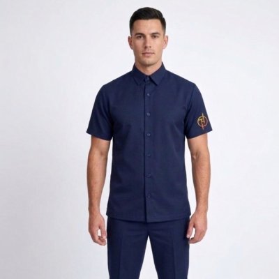 เสื้อซาฟารี แขนสั้น สีกรม