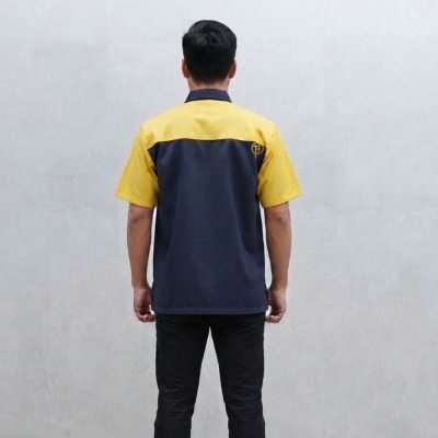 เสื้อช็อป แขนสั้น สีกรมต่อบ่าสีเหลือง