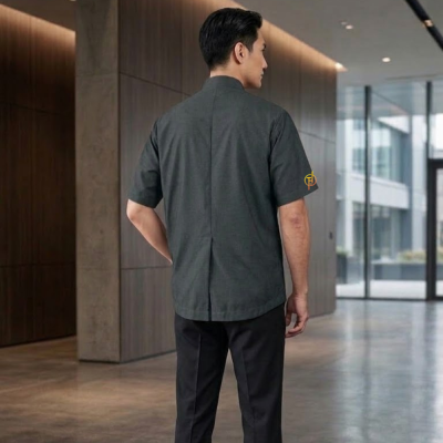 เสื้อซาฟารีสูท สีดำ แขนสั้น ผ้าวูล Wool Fabric