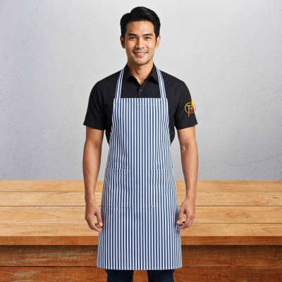 ผ้ากันเปื้อนเต็มตัว ผ้าลายริ้วขาว น้ำเงิน