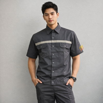 เสื้อช็อปแขนสั้น สีเทาเข้ม ผ้าเวสปอยท์ (West Point Twill)