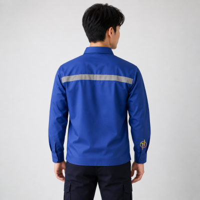 เสื้อช็อปแขนยาว สีน้ำเงิน ผ้าคอมทวิว