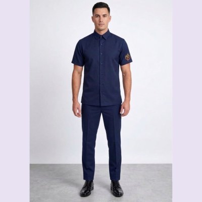 เสื้อซาฟารี แขนสั้น สีกรม