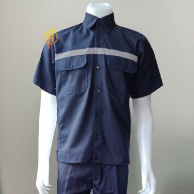 เสื้อช็อป แขนสั้นสีกรม ผ้าคอมทวิว