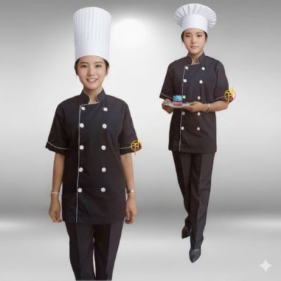 เสื้อกุ๊ก สากล คอจีน แขนสั้น สีดำ แต่งกุ๊นสีขาว