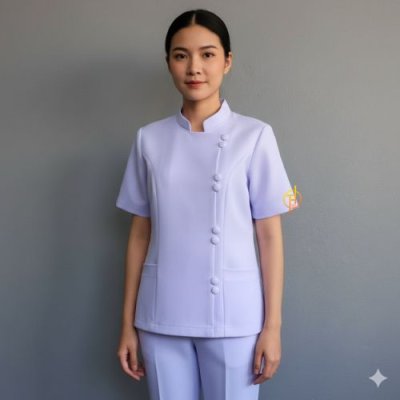 เสื้อพยาบาล แขนสั้น คอจีน