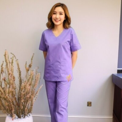 ชุดสครับ สีม่วงอ่อน ผ้าโทเร 210 เส้น