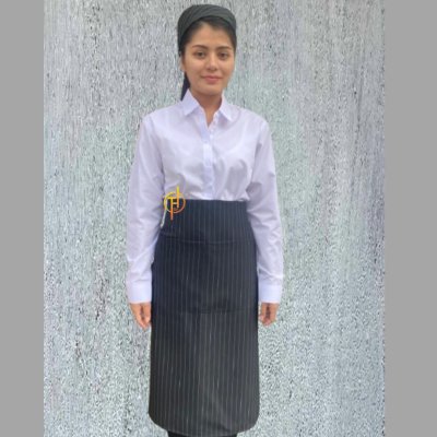 ผ้ากันเปื้อนครึ่งตัวยาว สีดำลายริ้วขาว