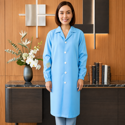 เสื้อกาวน์ยาว ปลายเเขนดึงยาง สีฟ้า
