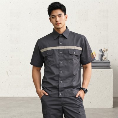 เสื้อช็อปแขนสั้น สีเทาเข้ม ผ้าเวสปอยท์ (West Point Twill)