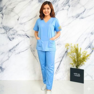 ชุดสครับ สีฟ้า ผ้าโทเร 210 เส้น