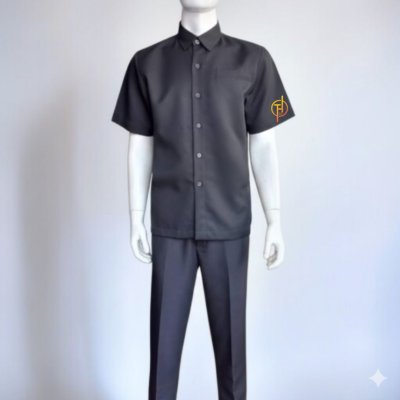 เสื้อซาฟารี แขนสั้น สีดำ