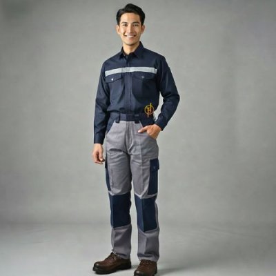 กางเกงกระเป๋าเข่าสีเทา ต่อกรม ( ผ้าคอมพ์ทวิว )