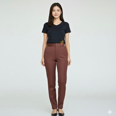 กางเกงแม่บ้าน เอวยางข้าง สีน้ำตาลเข้ม