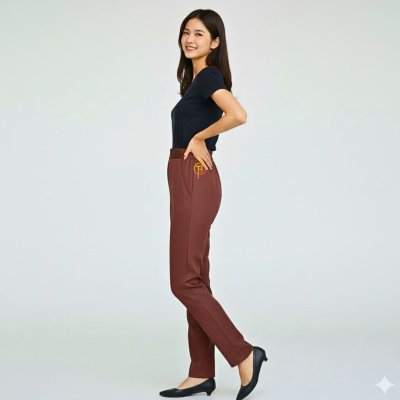 กางเกงแม่บ้าน เอวยางข้าง สีน้ำตาลเข้ม