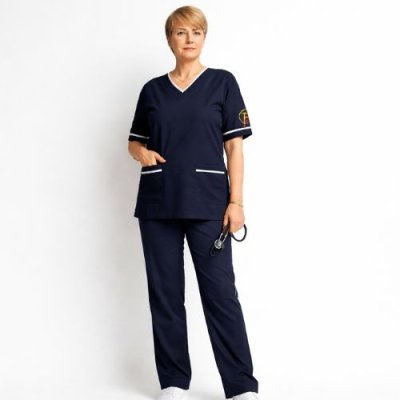 ชุดสครับ สีกรม ผ้าโอซาก้า Osaka Fabric (เสื้อ+กางเกง)